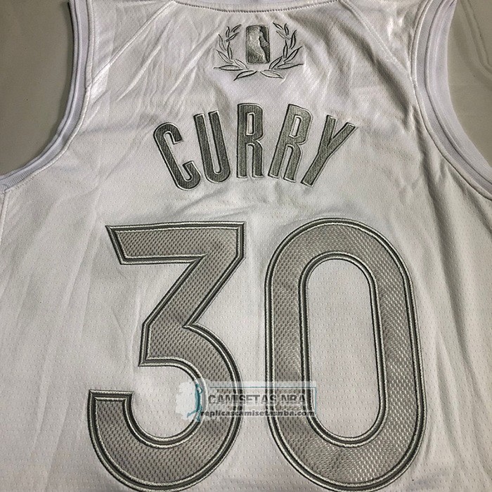 Camiseta Golden State Warriors Stephen Curry NO 30 MVP Blanco